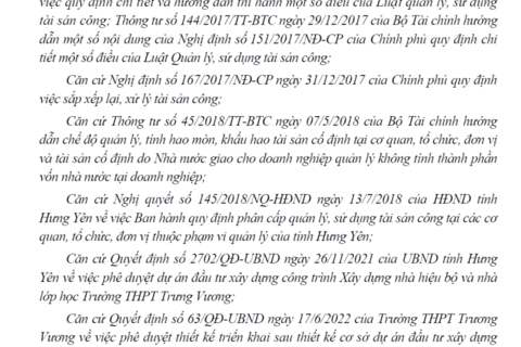 Thông báo Thanh lý Tài sản Trưng Vương