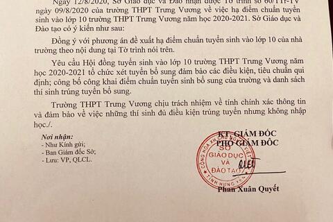 Quyết định và danh sách trúng tuyển vào lớp 10 sau khi hạ điểm chuẩn