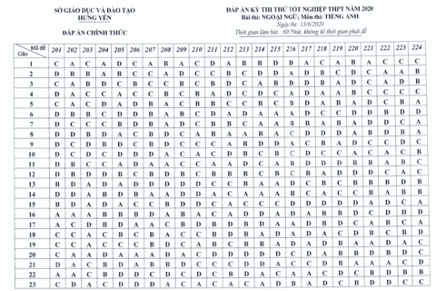 Đáp án tiếng Anh_thi thử TN THPT_2020